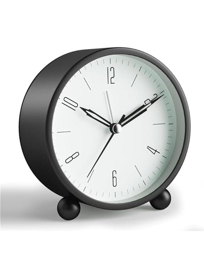 HOOKOR Alarm Clock, 4 inch Super Silent Non Ticking Small Clock with Night Light, Battery Operated, Simple Design, Old Fashioned Style Sage Decor, for Bedroom, Bedside, Desk, Adult, Kid Gift (Black)  - Image 1