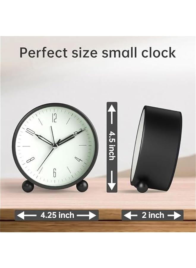 HOOKOR Alarm Clock, 4 inch Super Silent Non Ticking Small Clock with Night Light, Battery Operated, Simple Design, Old Fashioned Style Sage Decor, for Bedroom, Bedside, Desk, Adult, Kid Gift (Black)  - Image 2