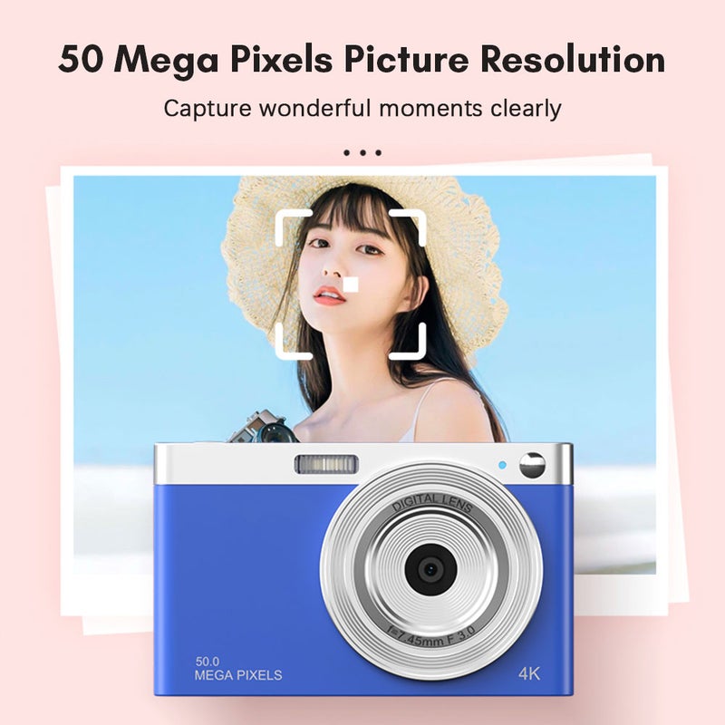 Compact 4K Digital Camera Video Camcorder 50MP 2.88Inch IPS Screen Auto Focus 16X Zoom Anti-shake Face Detact Smile Capture Built-in Flash with 2pcs Batteries Carry Bag Wrist Strap for Kids - Image 4