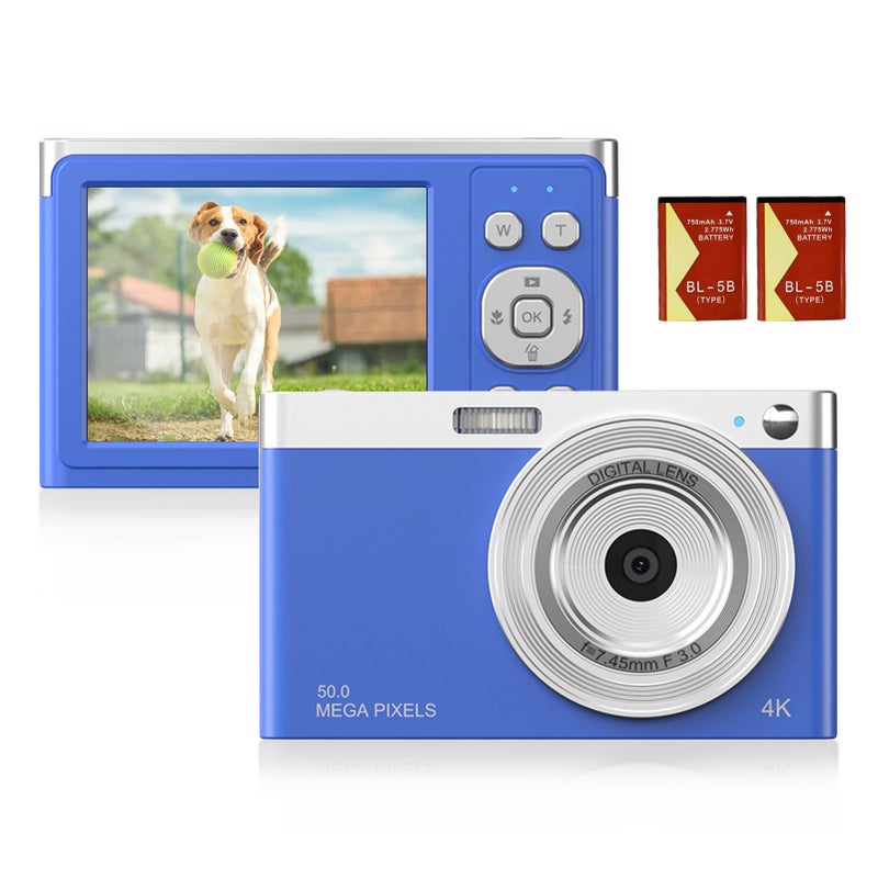 Compact 4K Digital Camera Video Camcorder 50MP 2.88Inch IPS Screen Auto Focus 16X Zoom Anti-shake Face Detact Smile Capture Built-in Flash with 2pcs Batteries Carry Bag Wrist Strap for Kids - Image 1