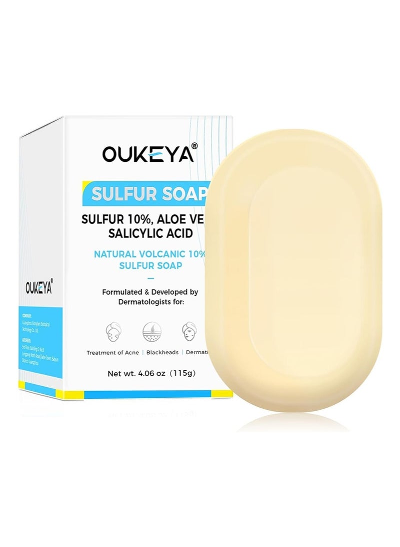 OUKEYA Sulfur Soap for Face Acne Treatment with Sulfur 10%, Salicylic Acid 2%, Goat Milk, Tea Tree, Hia Acid,Pharmaceutical Grade Dermatologists - Image 1
