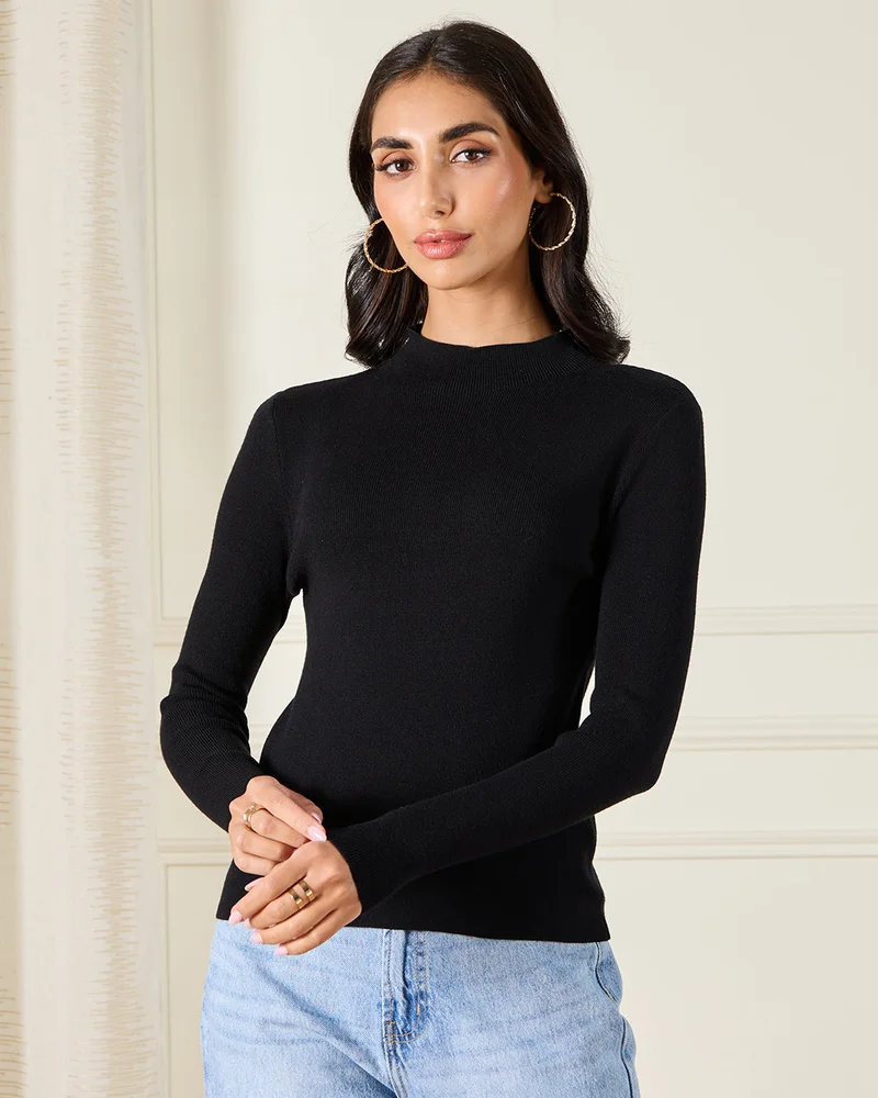 Redtag Women Black Turtle Neck Knitted Top