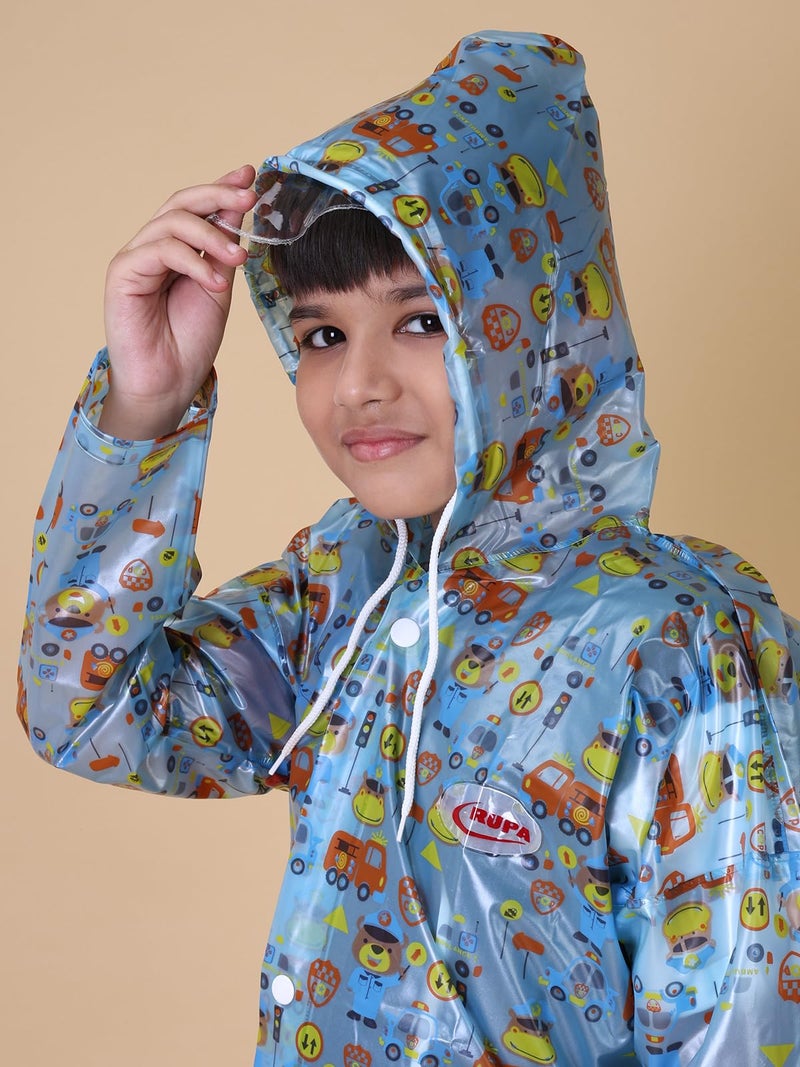 Rupa Rainwear For Kids, Waterproof Pvc Rain Jacket With Carry Bag, Teddy Printed Design, Pack Of 1, Kid's, Full Length, Blue - Image 4