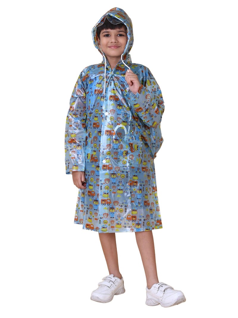 Rupa Rainwear For Kids, Waterproof Pvc Rain Jacket With Carry Bag, Teddy Printed Design, Pack Of 1, Kid's, Full Length, Blue - Image 1