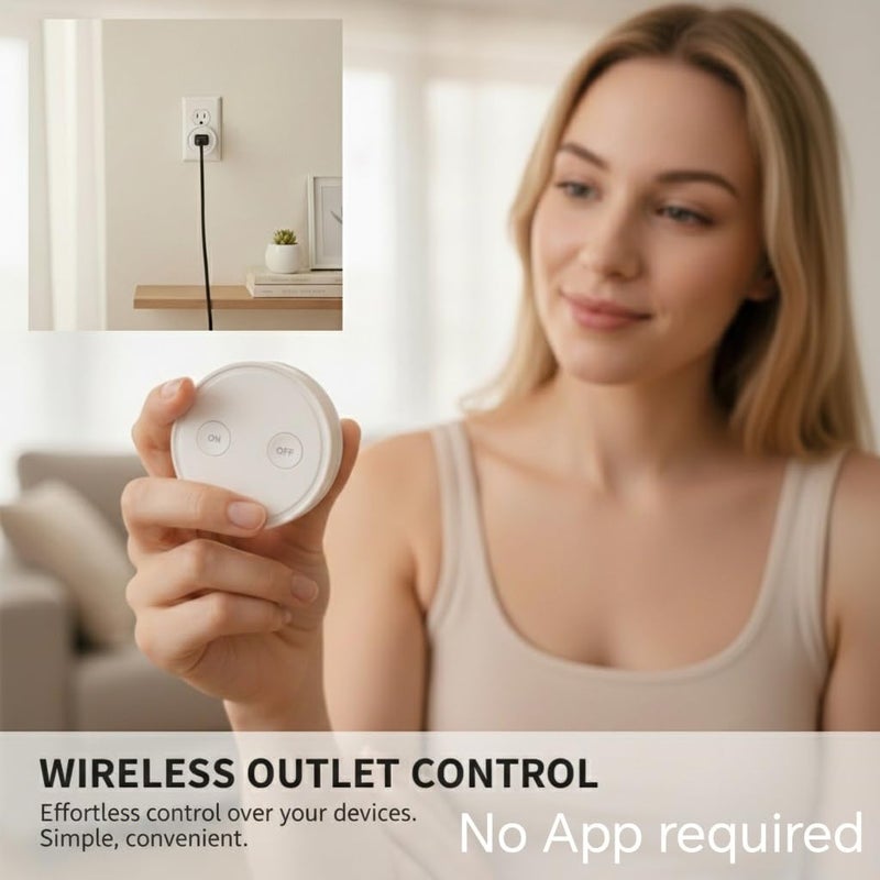 LoraTap Mini Remote Control Outlet Plug Adapter, 656ft Range Wireless Light Switch for Household Appliances, No Hub Required, 10A/1100W, White - Image 3
