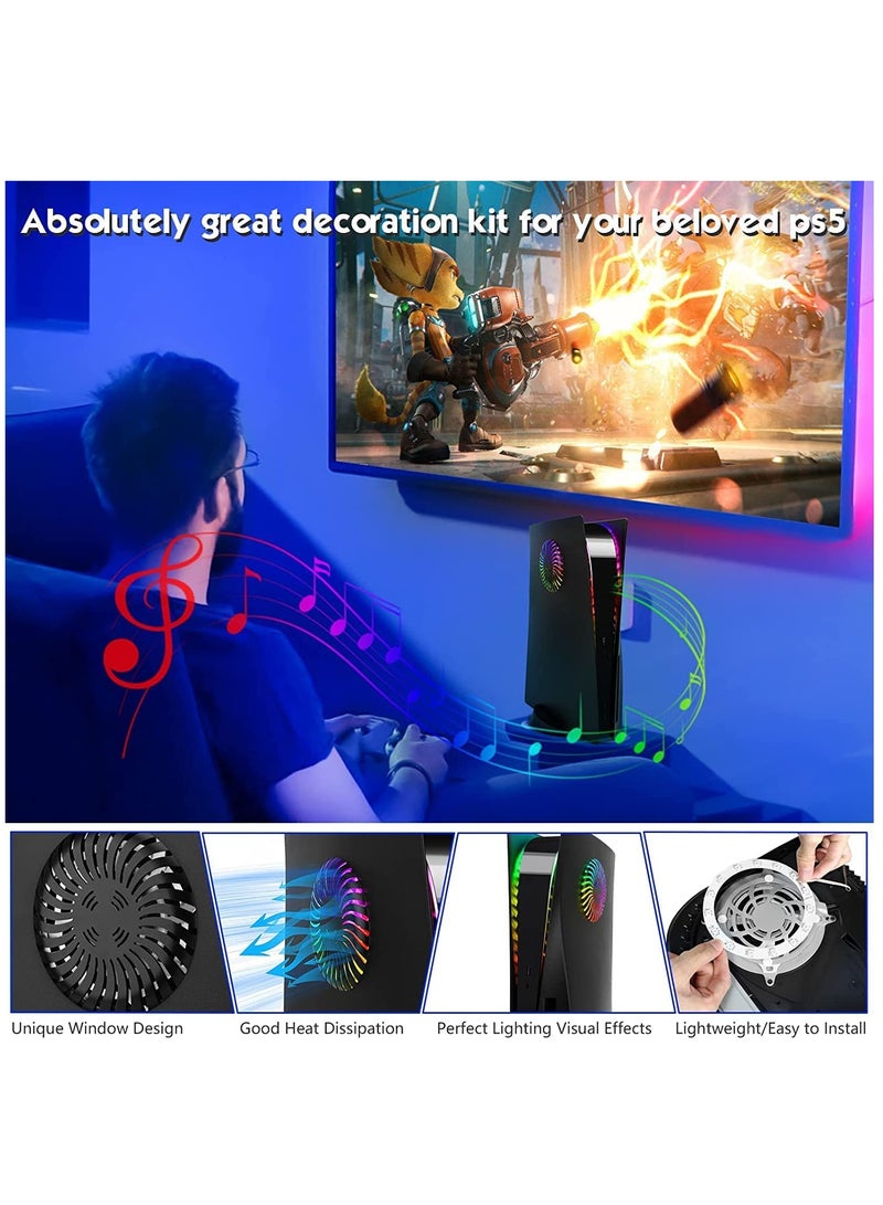 SOLARAE PS5 Console Face Plates and RGB LED Light Strip, for Playstation 5 Accessories with Fan Vents Faceplate Shockproof ABS Shell Cover Case, PS5 Lights 8 Color 400+Effects Decorative Ring Kit - Black - Image 4