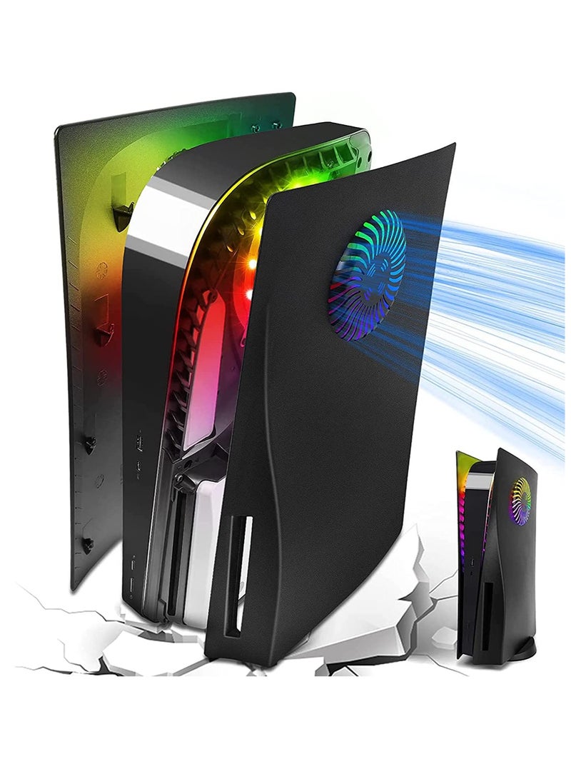 SOLARAE PS5 Console Face Plates and RGB LED Light Strip, for Playstation 5 Accessories with Fan Vents Faceplate Shockproof ABS Shell Cover Case, PS5 Lights 8 Color 400+Effects Decorative Ring Kit - Black - Image 1
