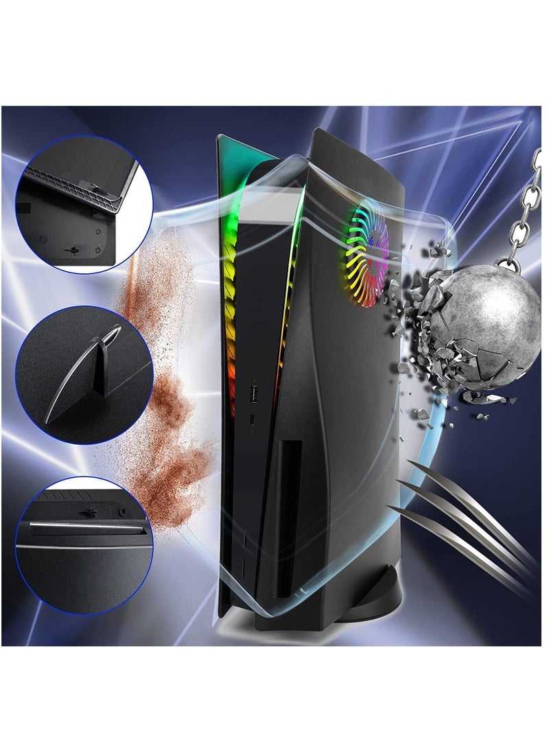 SOLARAE PS5 Console Face Plates and RGB LED Light Strip, for Playstation 5 Accessories with Fan Vents Faceplate Shockproof ABS Shell Cover Case, PS5 Lights 8 Color 400+Effects Decorative Ring Kit - Black - Image 3