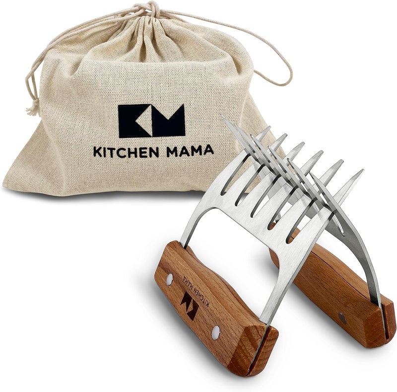 Kitchen Mama Meat Claws: Stainless Steel Shredder Claws with Wooden Handle for BBQ, Shredding, Pulling Pork, Chicken, Beef, and Turkey - Perfect for Grill Masters (1 Pair) - Image 1