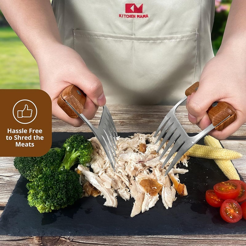 Kitchen Mama Meat Claws: Stainless Steel Shredder Claws with Wooden Handle for BBQ, Shredding, Pulling Pork, Chicken, Beef, and Turkey - Perfect for Grill Masters (1 Pair) - Image 3