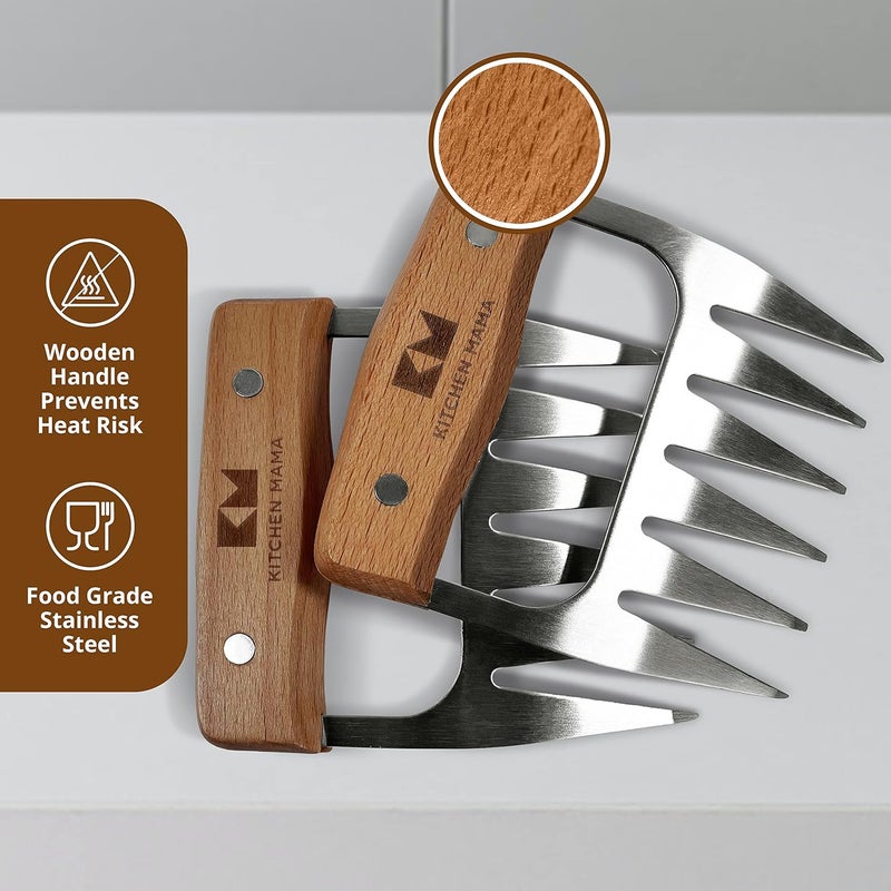 Kitchen Mama Meat Claws: Stainless Steel Shredder Claws with Wooden Handle for BBQ, Shredding, Pulling Pork, Chicken, Beef, and Turkey - Perfect for Grill Masters (1 Pair) - Image 4