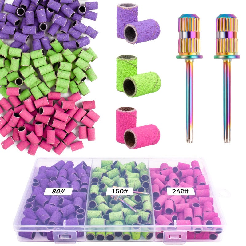 Rolybag Sanding Bands for Nail Drill Sanding Bands#80#150#240 Grits 210Pcs Color Coarse Fine Nail Sanding Bands 2Pcs Nail Drill Bits 3/32" Mandrel Bits Portable Storage Box Set - Image 1
