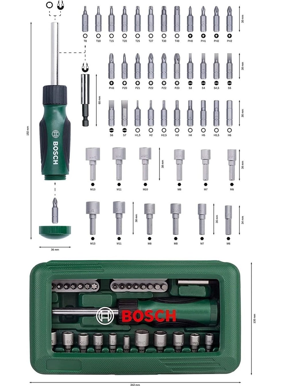 BOSCH 46 Piece Ratchet Screwdriver Socket Screwdriver Set  - Image 1