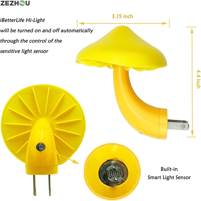 Zezhou ضوء ليلي على شكل فطر LED - ضوء موفر للطاقة قابل للتوصيل للجدار لغرفة النوم للأطفال والبالغين، مصباح فطر لطيف لتزيين الكوخ لغرفة النوم، الحمام، السلالم، الممر، دافئ أصفر - Image 4