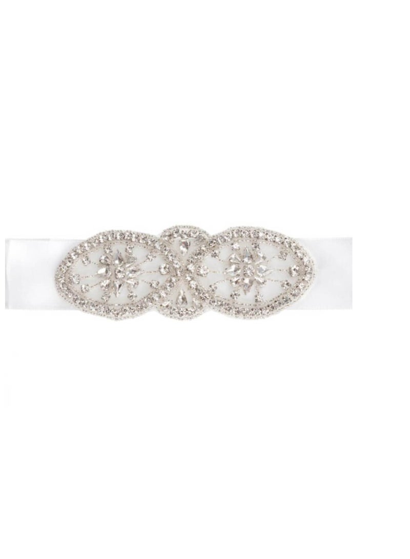 Generic Wedding Dress Belts: White Satin Sash w/Crystal Rhinestone Design - Image 3
