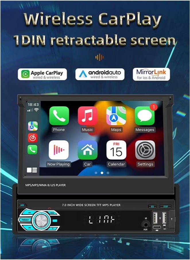 شو وو شاشة سيارة ذكية قابلة للطي ٧ بوصات - تدعم كار بلاي لاسلكيًا وأندرويد أوتو | كاميرا خلفية ١٢ ليد | شاشة لمس عالية الدقة | مكالمات بلوتوث بدون استخدام اليدين | راديو FM/AM | تشغيل الوسائط المتعددة | تدعم ١٤ لغة (بما فيها العربية) - Image 2