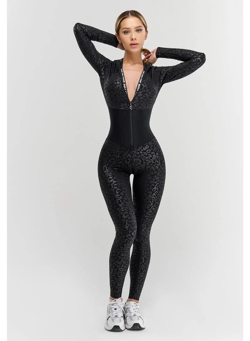Bona Fide Arcana Syndicate Base Black Panthera Arcana Syndicate Base Panthera Long Sleeve Gym Jumpsuit for Women for Women | Best Price UAE