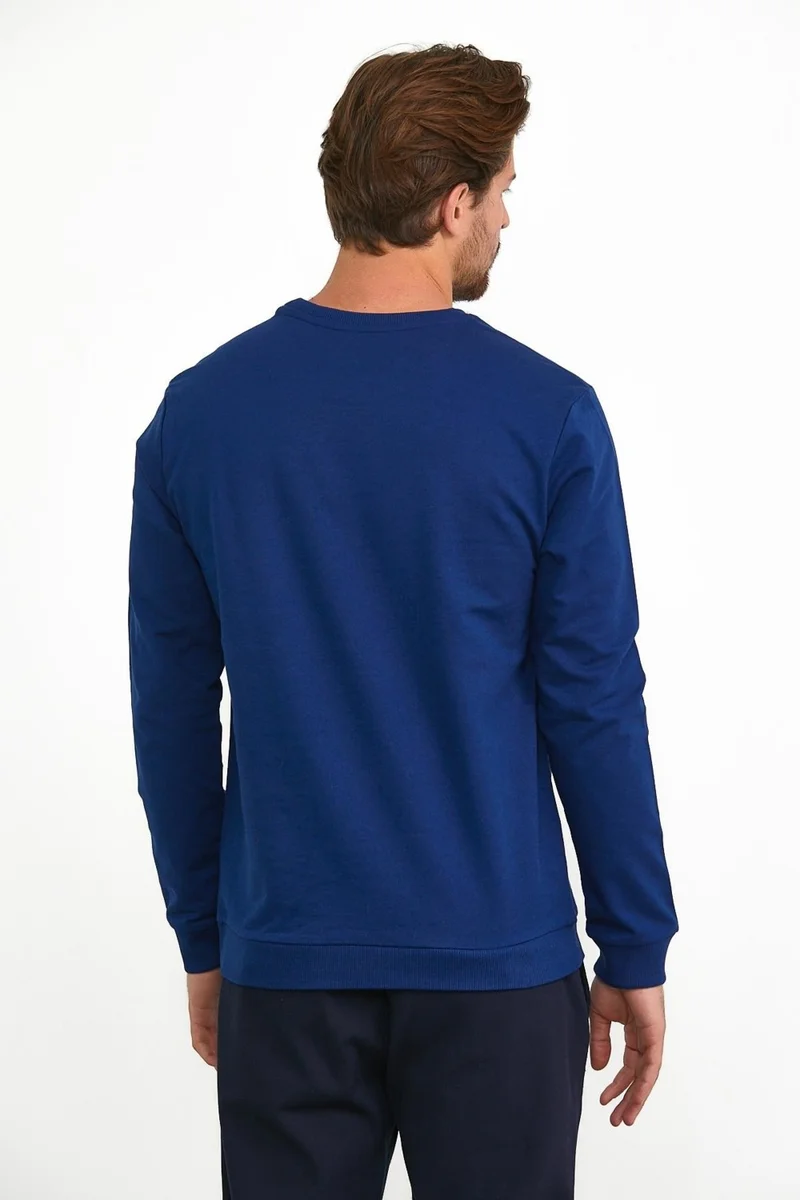 Odelon Men's Basic Daily Crew Neck Sweatshirt Blue