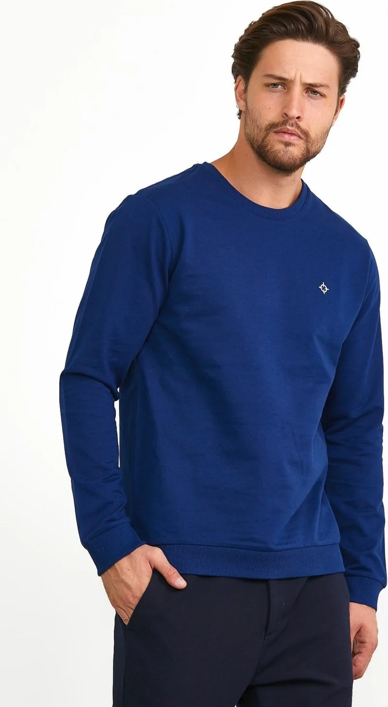 Odelon Men's Basic Daily Crew Neck Sweatshirt Blue