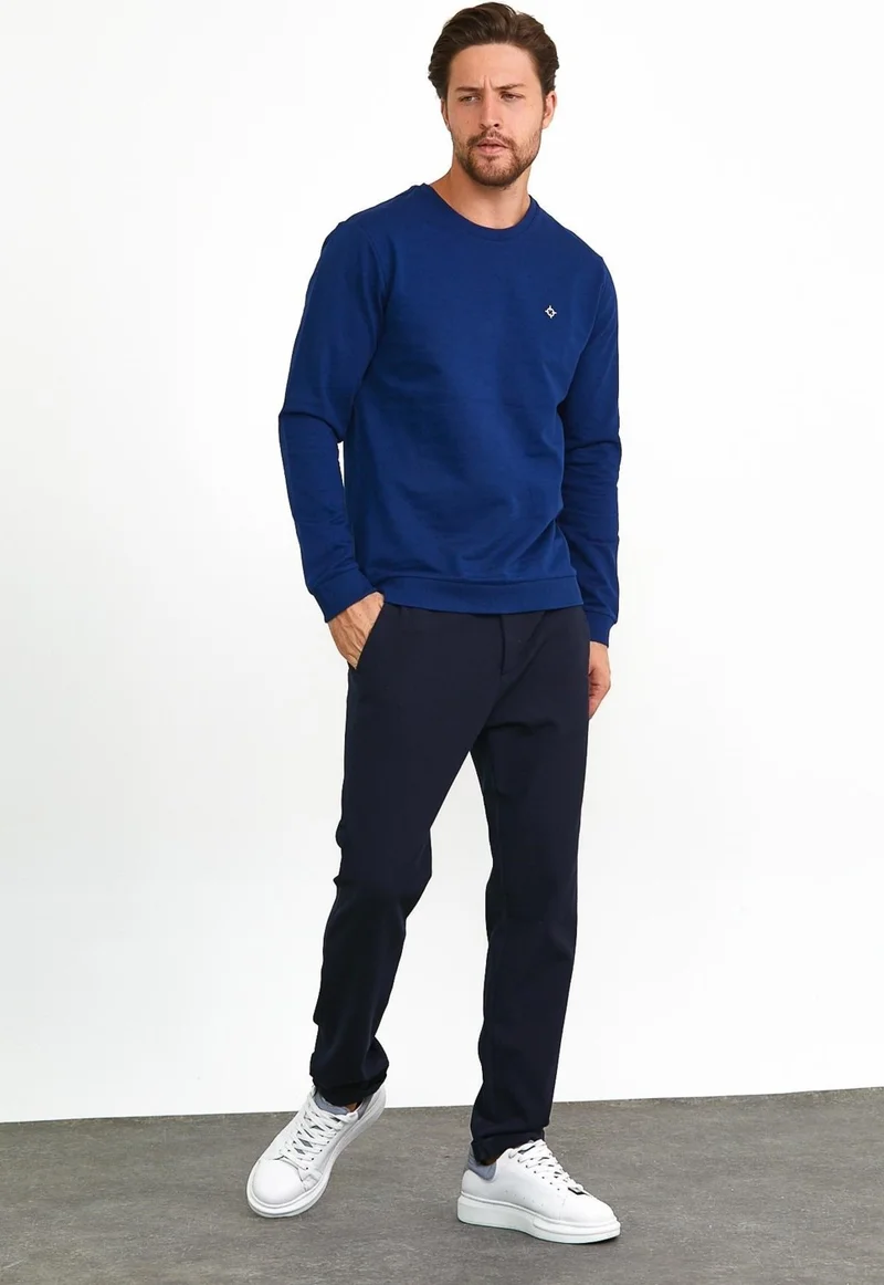 Odelon Men's Basic Daily Crew Neck Sweatshirt Blue
