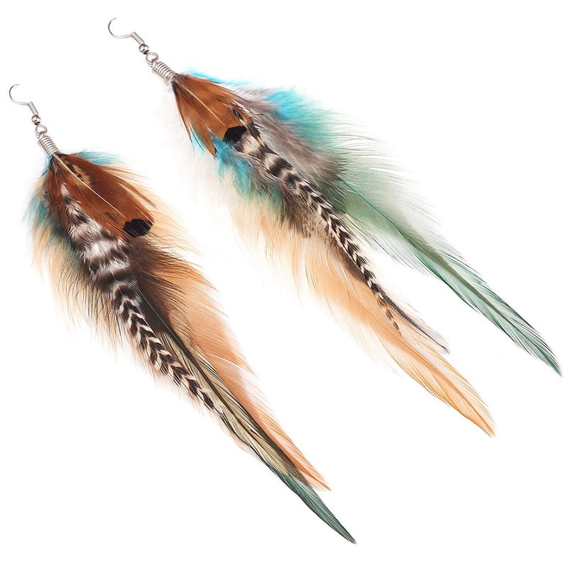 lureme Bohemian Multicolor Pheasant Feathers Dangle Earrings Handmade Natural Feather Earrings (er006314-4) - Image 1