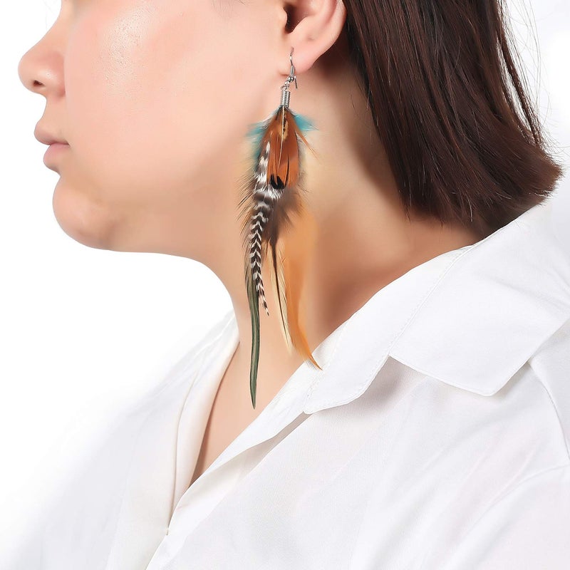 lureme Bohemian Multicolor Pheasant Feathers Dangle Earrings Handmade Natural Feather Earrings (er006314-4) - Image 3