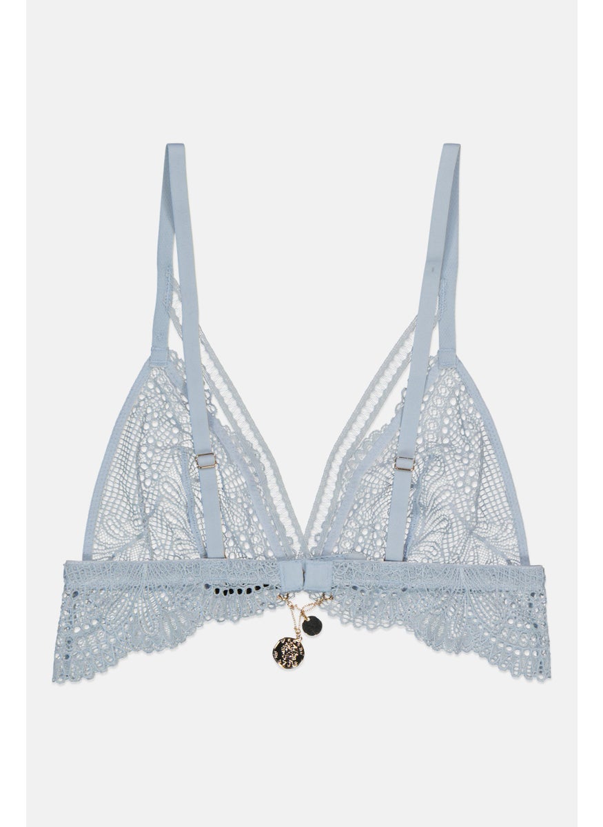 UNDIZ Women Non Padded Textured Bra, Light Blue  - Image 2