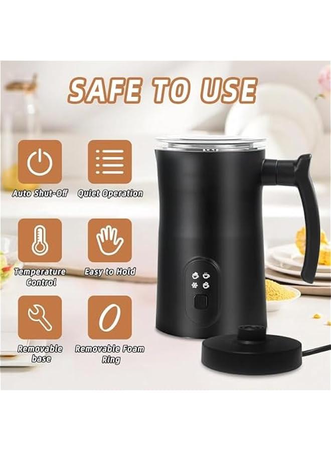 ميكسد ماكينة صنع رغوة الحليب الكهربائية الاوتوماتيكية 4 في 1 من هوكور، جهاز تسخين الحليب بخاصية حماية من الحرارة الزائدة للقهوة واللاتيه والكابتشينو والشوكولاتة الساخنة (اسود) - Image 3