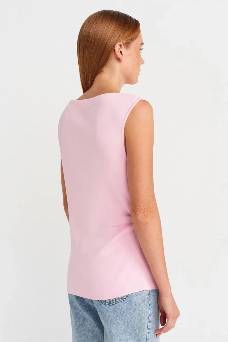 Dilvin Blush Pink DILVIN Sleeveless Boat Neck Knit Blouse for Women | Best Price UAE