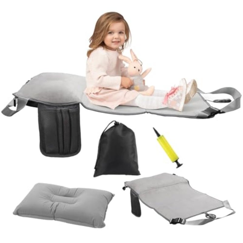 ®Toddler Travel Airplane Bed Airplane Extender Sea, Travel Inflatable Foot Rest Portable Bed Grey - Image 1