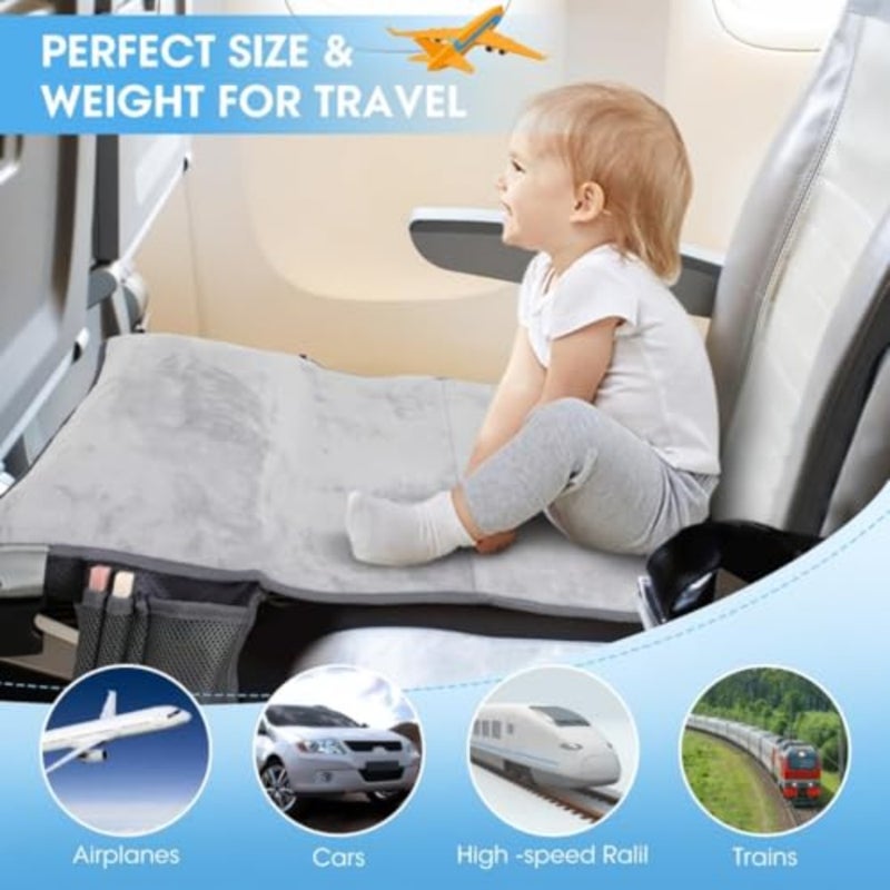 ®Toddler Travel Airplane Bed Airplane Extender Sea, Travel Inflatable Foot Rest Portable Bed Grey - Image 3