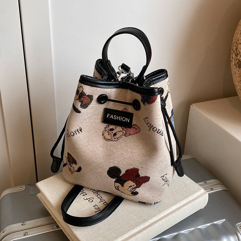 Cartoon Embroidered Small Bag For Women Fashion Satchel Canvas Bucket Bag Summer Versatile Shoulder Crossbody Bag - Image 4