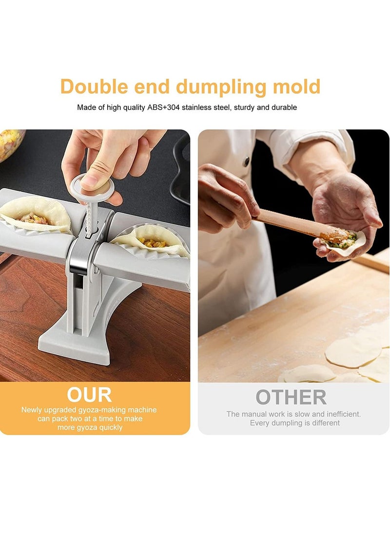 جينيكست صانع الدمبلينغ التلقائي ، قالب آلة ضغط الدمبلينغ المنزلية ذات الرأس المزدوج ، أداة مطبخ صحية آمنة من الفولاذ المقاوم للصدأ لصنع الزلابية ، لف اثنين في وقت واحد - Image 2