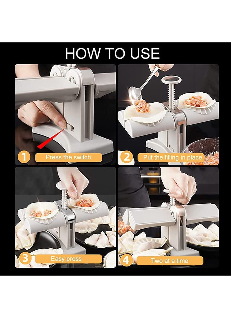 جينيكست صانع الدمبلينغ التلقائي ، قالب آلة ضغط الدمبلينغ المنزلية ذات الرأس المزدوج ، أداة مطبخ صحية آمنة من الفولاذ المقاوم للصدأ لصنع الزلابية ، لف اثنين في وقت واحد - Image 3