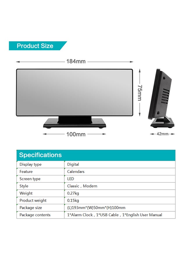 Sharpdo Digital Mirror Surface Alarm Clock Black - Image 4