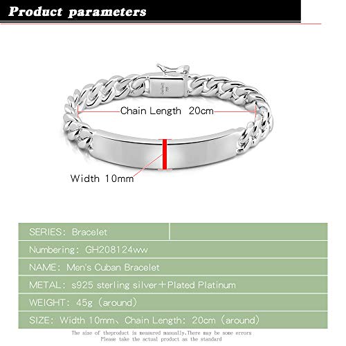 Dankadi Classic Men's Silver Jewelry Bracelet 100% 925 Sterling Silver Glossy Brand Bracelet 10MM 7" 8 "9" 10" Original Italian Silver Cuban Chain Safety Clasp (7) - Image 2