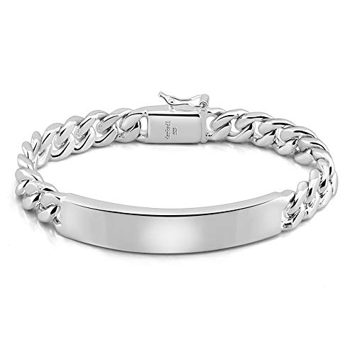 Dankadi Classic Men's Silver Jewelry Bracelet 100% 925 Sterling Silver Glossy Brand Bracelet 10MM 7" 8 "9" 10" Original Italian Silver Cuban Chain Safety Clasp (7) - Image 1