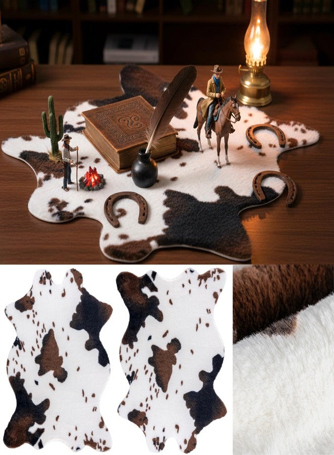 Mindoub 2 Pack Mini Soft Fur Faux Cowhide Rug 20x16 inch Rustic Chic Western Mat Cow Hide Rugs Carpet for Room Resting Area Placemat Table Centerpieces Cowboy Party Supplies Wall Art Decor - Image 1