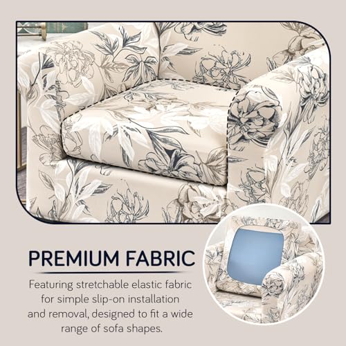 HOKIPO Sofa Cover with Seat Cushion Cover for 1 Seater Sofa | 140gsm Fully Covered Sofa Cover, Beige Vintage Peony (AR-5950-D4) - Image 4