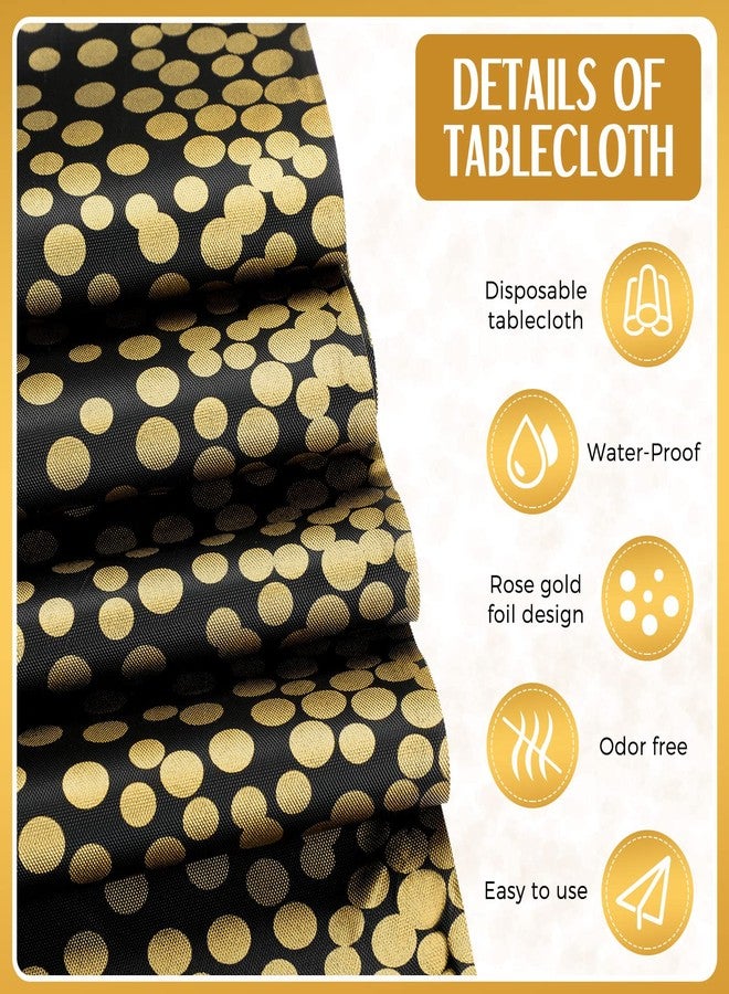 Breling 8 Pack New Year Black and Gold Disposable Plastic Tablecloths and Satin Table Runner Set, 54 x 108 Inch Tablecloth, 12 x 108 Inch Table Runners for Wedding Graduation Birthday Baby Shower - Image 3