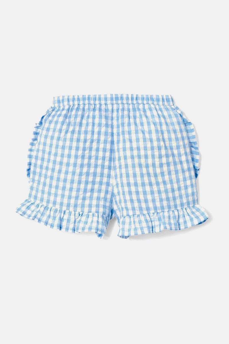 Tchibo Kids Girl Gingham Woven Shorts, Light Blue and White - Image 3