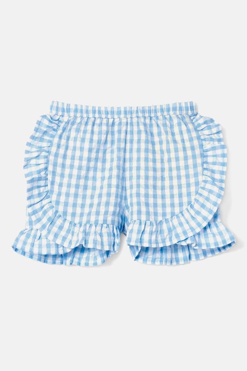 Tchibo Kids Girl Gingham Woven Shorts, Light Blue and White - Image 2