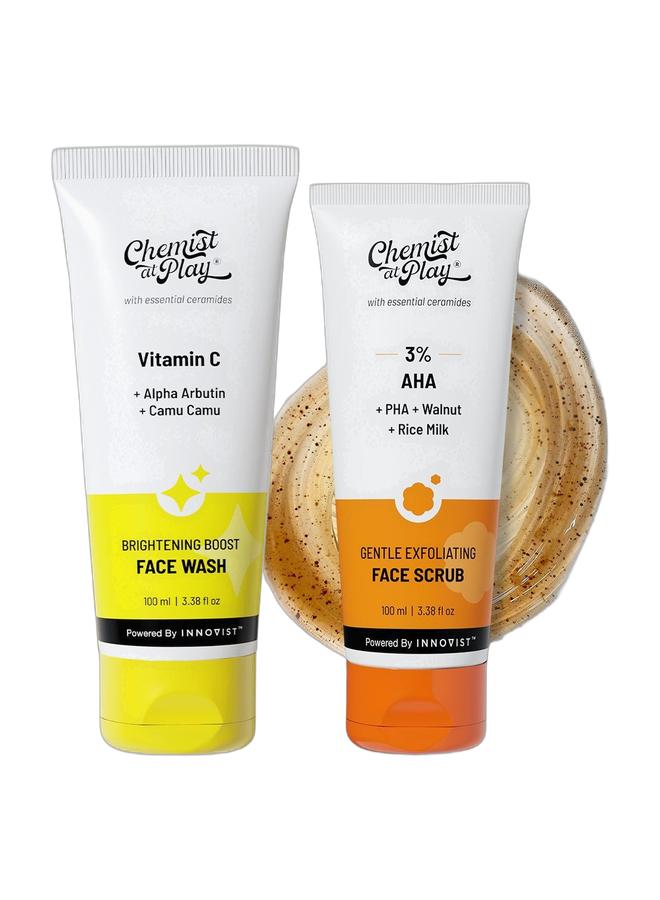 Chemist at Play Brightening Boost Face Wash 100ml & Gentle Exfoliating Face Scrub 100ml Bundle - Image 1