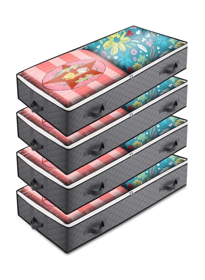 MIXDE Under bed Storage Bags, 4 Pack 100L Underbed Storage Containers with Reinforced Handles, Large Capacity Breathable Non-woven Under the Bed Storage Bins for Blanket, Pillows, Comforters and Quilts - Image 1