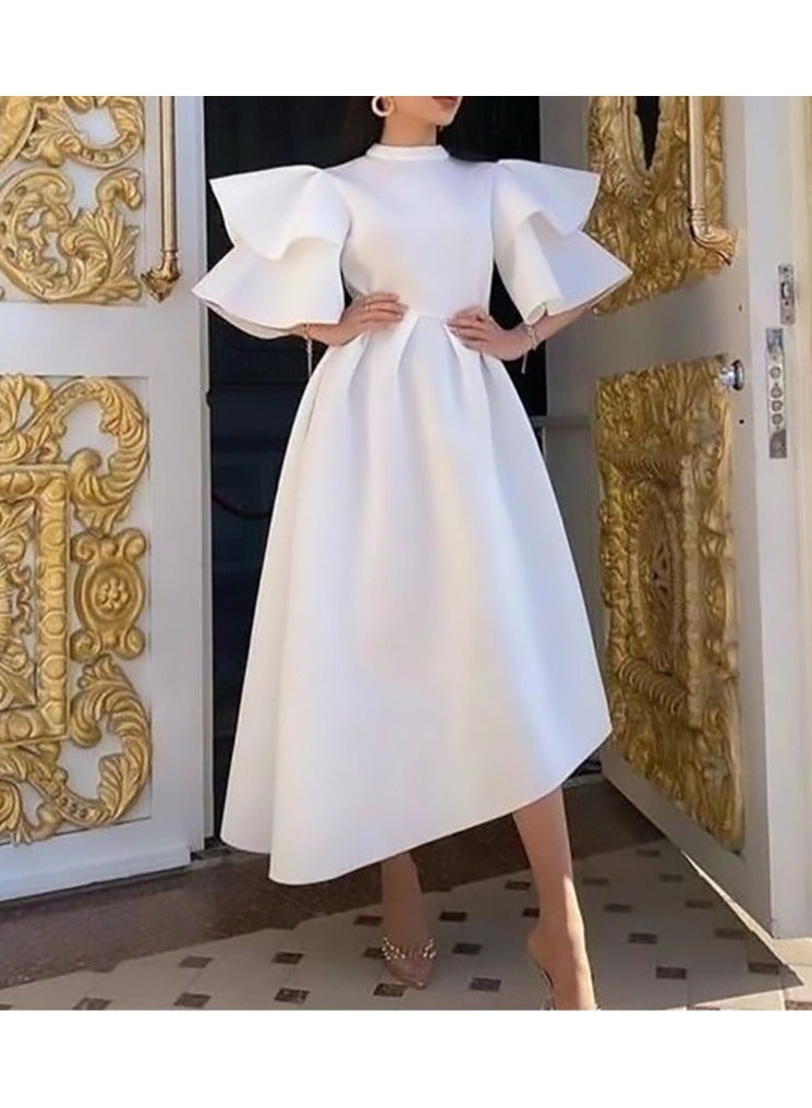 KUYING New Double layered Ruffle Sleeves Solid Color Large Hem Dres  - Image 2