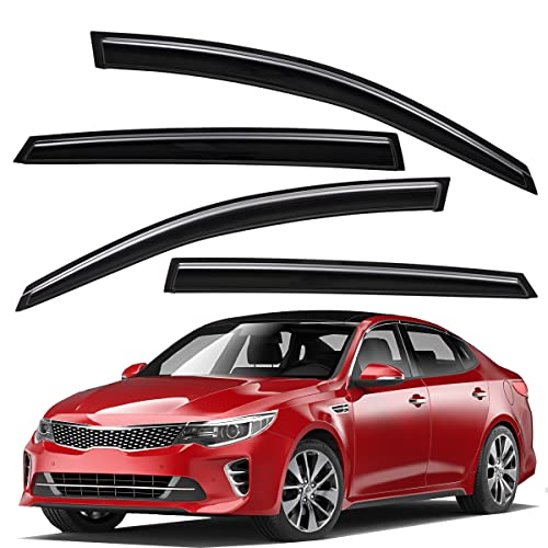 Lightronic Extra Durable OutsideMount Auto Vent Window Visor Fits 20162020 Kia Optima EXCLUDES Hybrid UV Protection Rain Guard Original Wind Deflector NoDrill Install Dark Smoke 4Pcs
