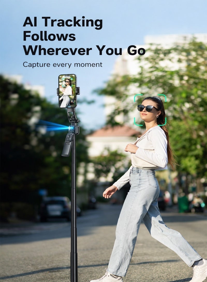 Neyecam AI Tracking Gimbal Quadrapod with Auto Follow, Gesture Control, Anti Shake Handle, Detachable Design Extending to 64.4 inches 1635mm, Heavy Duty Aluminum Stand, Selfie Stick and Multi Function Bluetooth Remote with 1/4" Mount for Phone and Camera for Vlogging Live Streaming and Travel - Image 2