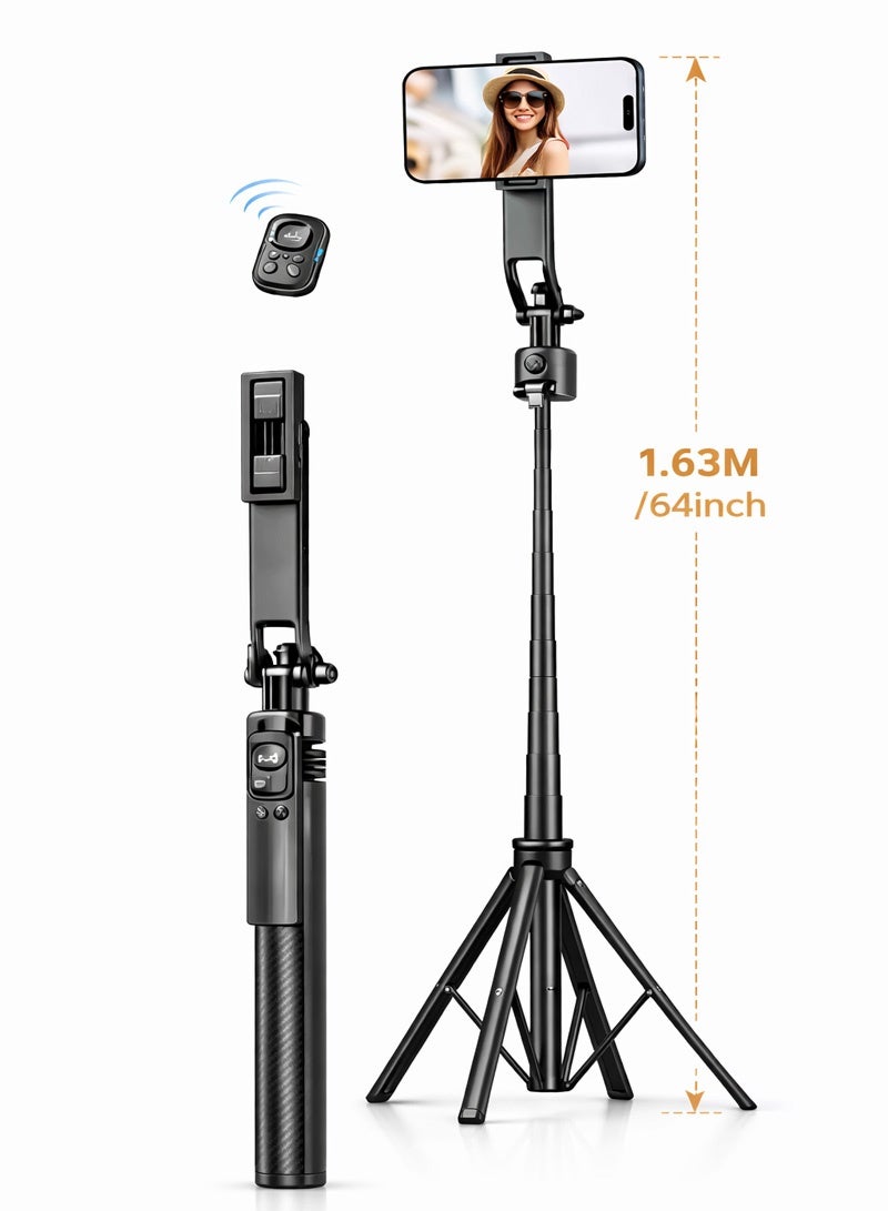 Neyecam AI Tracking Gimbal Quadrapod with Auto Follow, Gesture Control, Anti Shake Handle, Detachable Design Extending to 64.4 inches 1635mm, Heavy Duty Aluminum Stand, Selfie Stick and Multi Function Bluetooth Remote with 1/4" Mount for Phone and Camera for Vlogging Live Streaming and Travel - Image 1