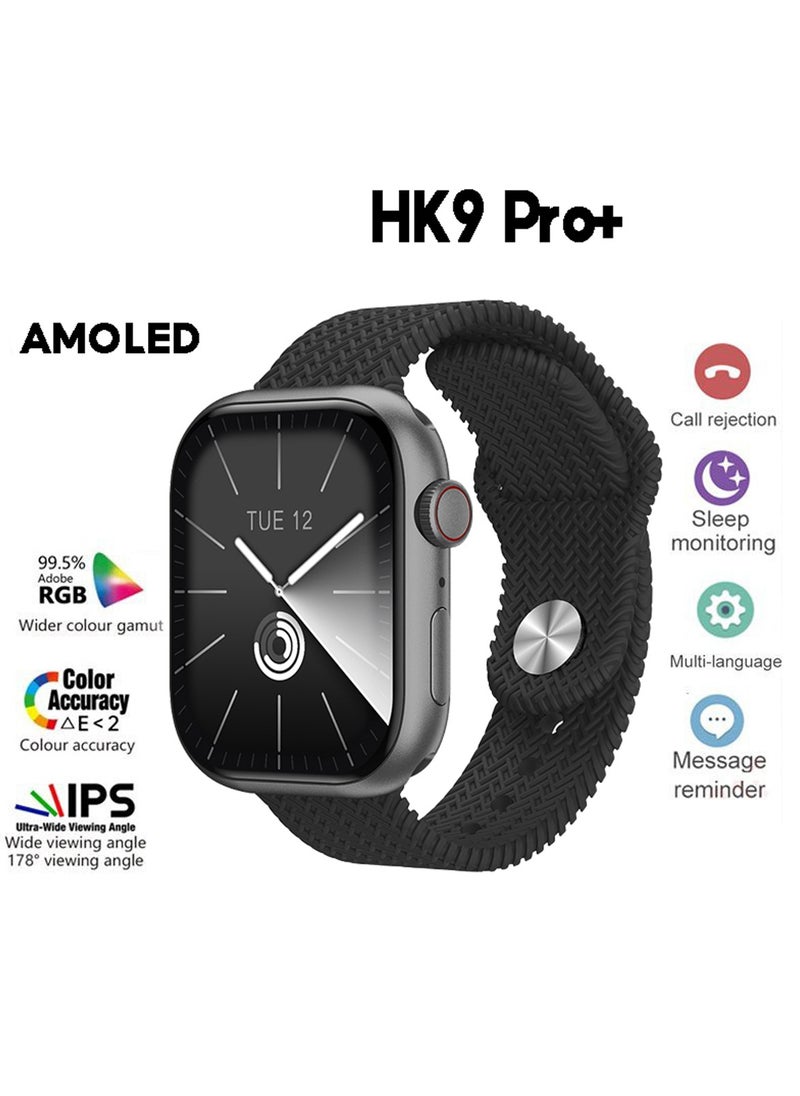 هونج كونج - ساعة ذكية HK 9 Pro Plus بشاشة AMOLED مقاس 2.12 بوصة من السلسلة 9 متعددة الوظائف مع حزام مزدوج وشاحن لاسلكي - Image 1