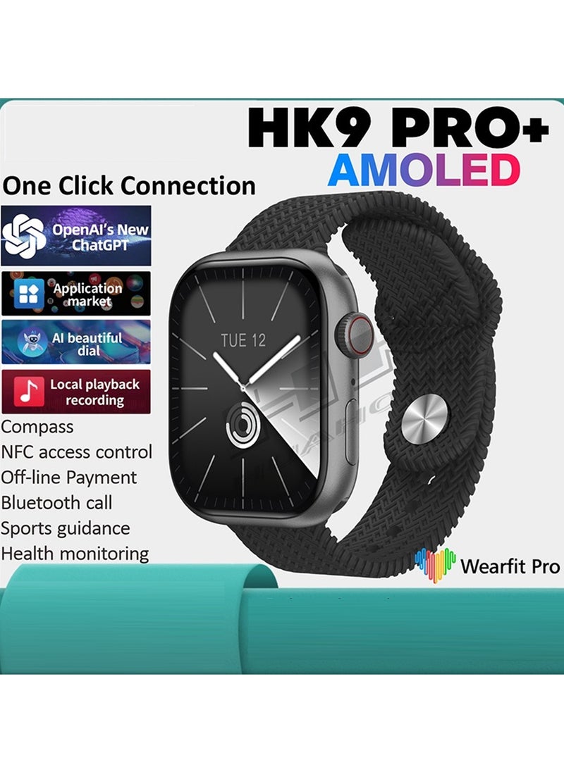 هونج كونج - ساعة ذكية HK 9 Pro Plus بشاشة AMOLED مقاس 2.12 بوصة من السلسلة 9 متعددة الوظائف مع حزام مزدوج وشاحن لاسلكي - Image 1